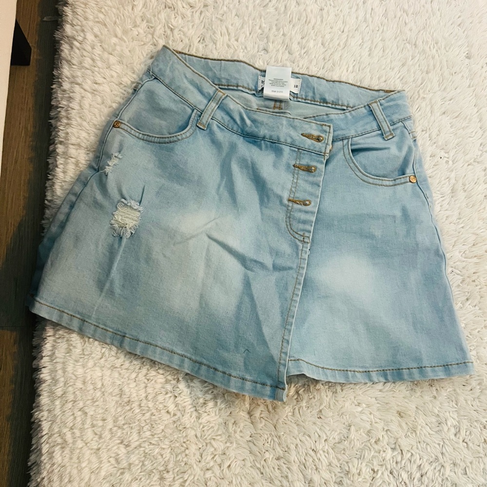 Light Blue Denim Skirt with Button Detail